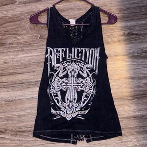 Affliction Women's Black and White Cross Tank Top